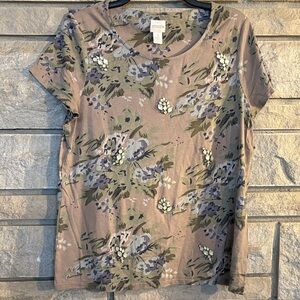 Chico's Short Sleeve Floral Top with gem embellishments